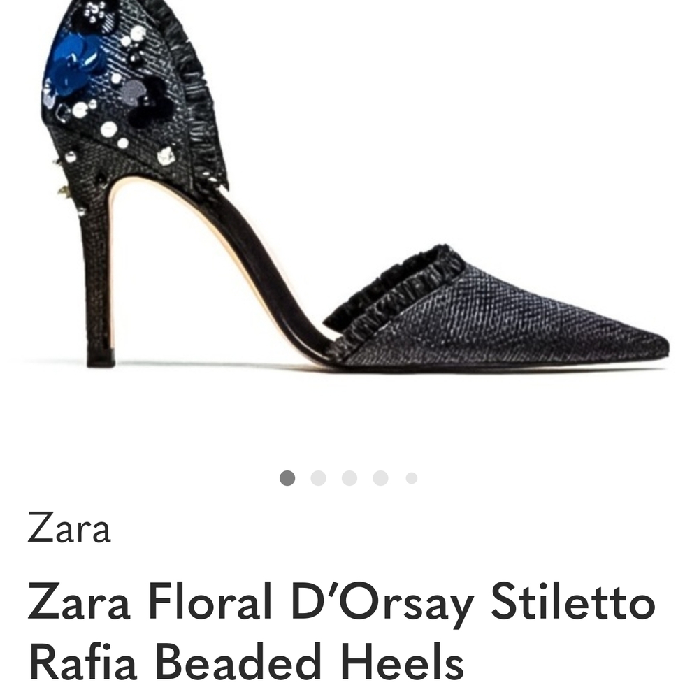 Never Worn Zara Black Raffia Woven Embellished D'Orsay Heels
